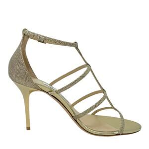 Jimmy Choo Dory Glitter Heel Open Toe Ankle Strap Sandal Gold 38